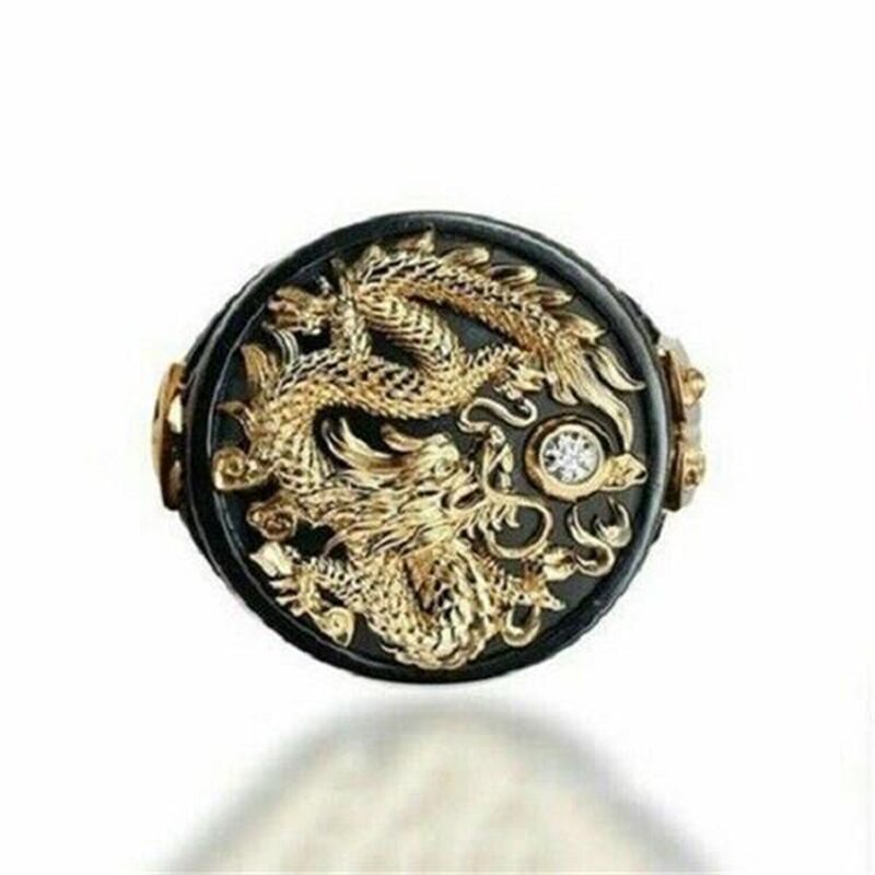Classic  Black Dragon Filled CZ Stone Ring Vintage Punk Cool Street Finger Rings for Men Gift Hip Hop Jewelry for Male Gift - Bekro's ART