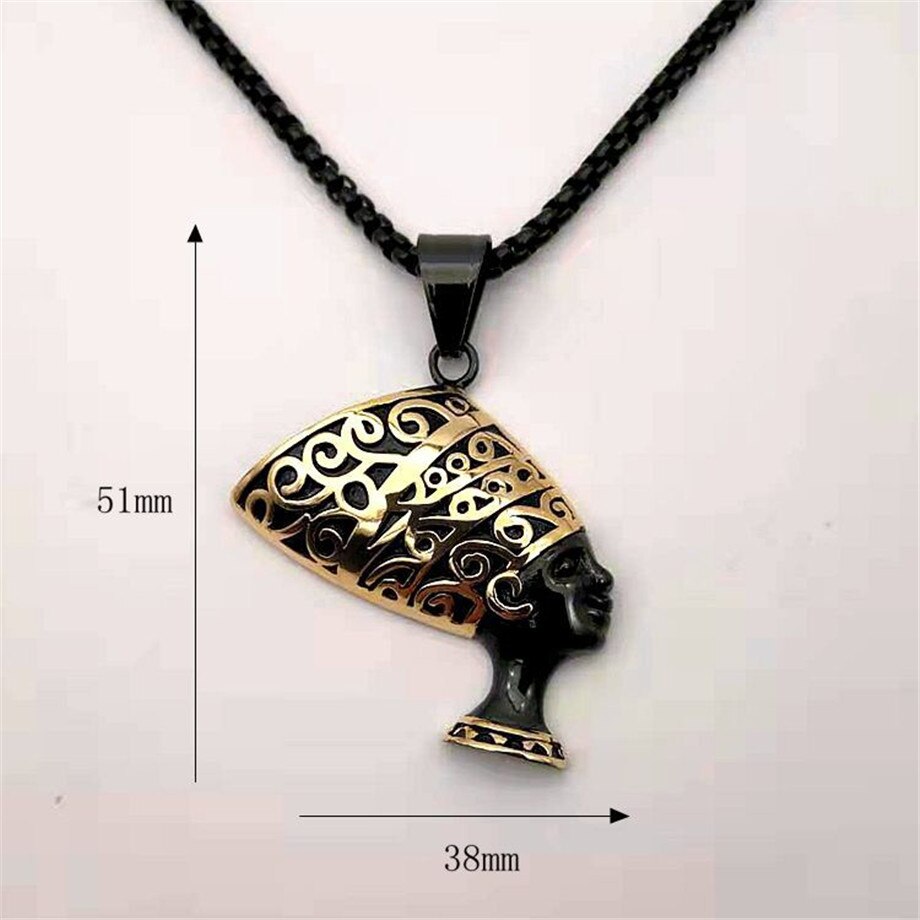 Egyptian Queen Nefertiti Pendant Necklaces for Men Jewelry Black Color Hip Hop Jewellery African Kolye - Bekro's ART