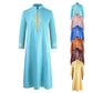 Ramadan Muslim Embroidery Dubai Abaya Vintage Men Long Robe Solid Color Turkey Indian Fashion Stand-Up Collar Islamic Clothing - Bekro's ART