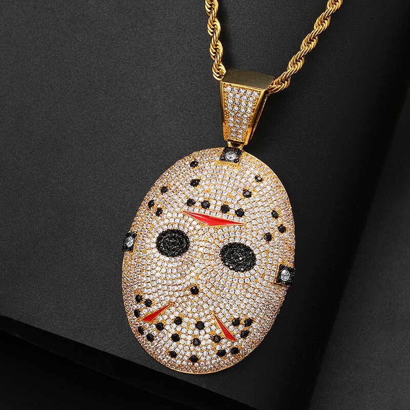 Fashion Full Of Rhinestone Face Pendant Necklace Iced Cubic Zircon For Men's Hip Hip Jewelry Gold Charm Chain  Chain - Bekro's ART