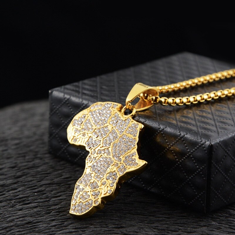 Hip Hop Iced Out Africa African Map Pendant Necklace For Men Gold Color  Chains Hiphop American Jewelry - Bekro's ART