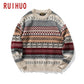 RUIHUO Knitted Striped Vintage Sweater Men Clothes Pullover Men Sweater Casual Men's Sweater Knit   New Arrivals - Bekro's ART