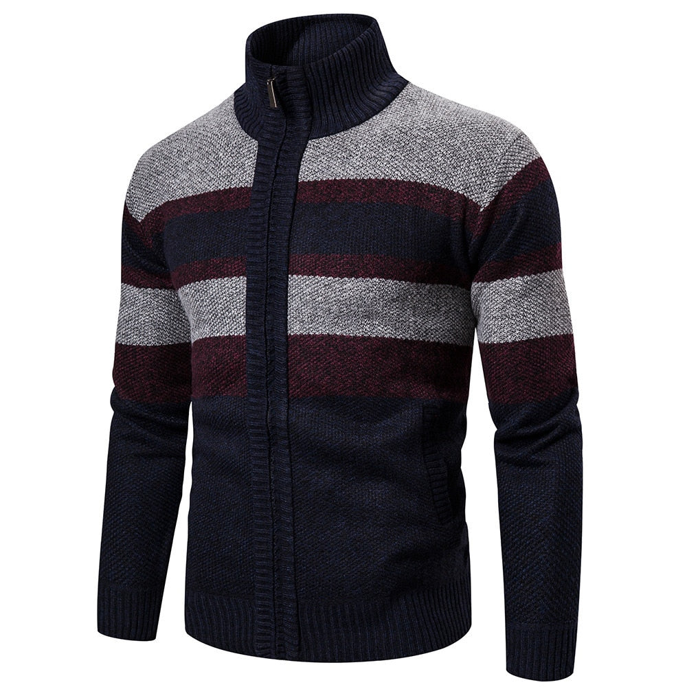 New Autumn Winter Cardigan Men Sweaters Jackets Coats Fashion Striped Knitted Cardigan Slim Fit Sweaters Coat Mens Clothing - Bekro's ART