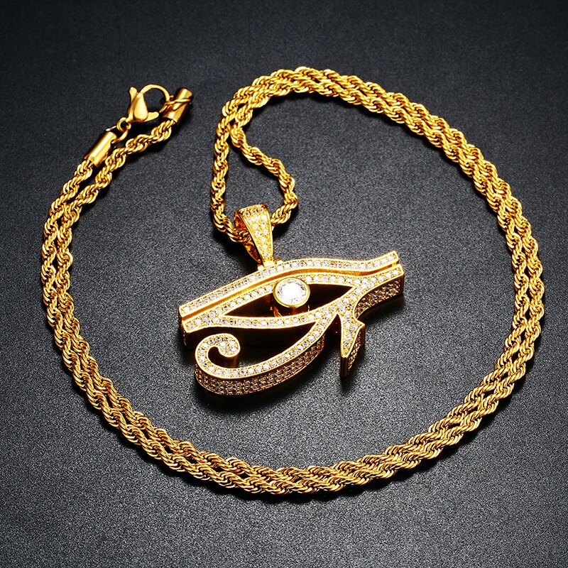 ICEOUTBOX Eye of Horus Pendant Necklace For Men Cubic Zirconia Hip Hop Rock Fashion Jewelry Gold Silver Color Trend Gift - Bekro's ART
