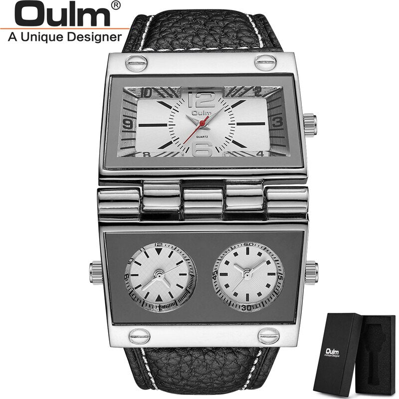 Oulm 9525 Unique Sport Watches Men Luxury Brand Two Time Zone Luxury Brand Male Clock Super Big Men Watches relogio masculino - Bekro's ART