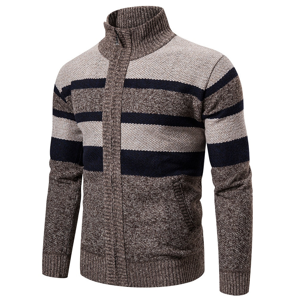 New Autumn Winter Cardigan Men Sweaters Jackets Coats Fashion Striped Knitted Cardigan Slim Fit Sweaters Coat Mens Clothing - Bekro's ART