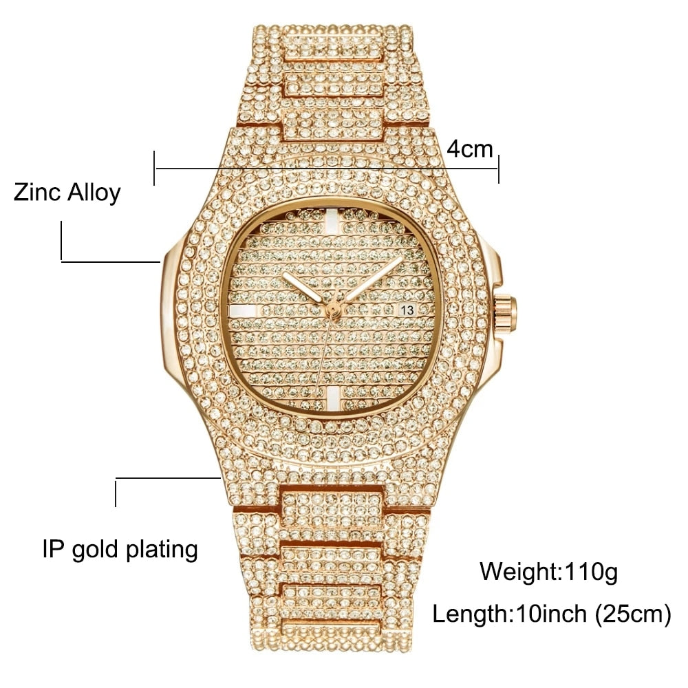 New Punk Men Watch Iced Out Diamond Sparkling Quartz Watches Fashion Hip Hop Classic Silver Color Watch Jewelry Men Gift - Bekro's ART