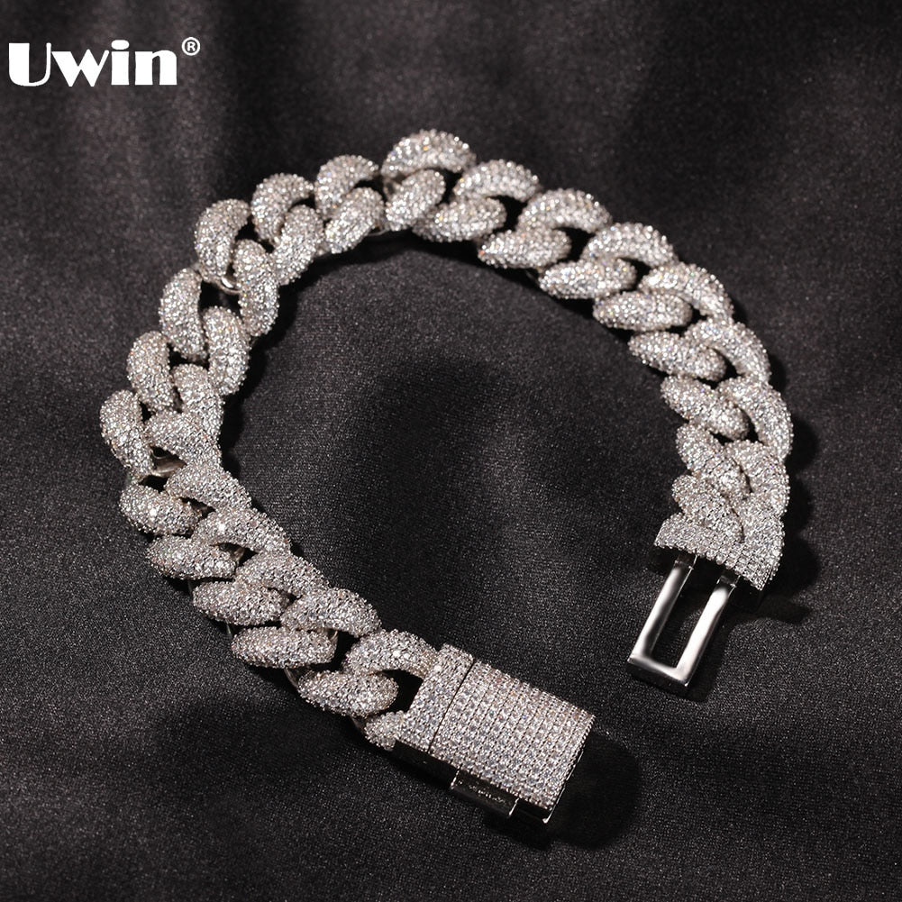UWIN 14mm Cuban Chain Bracelet AAA Iced Out Cubic Zirconia Bracelets For Luxury Hiphop Jewelry - Bekro's ART