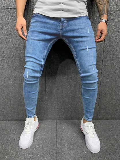 Mens Skinny Blue jeans Popular Scratch Slim Denim Pants Pencil Pants Autumn Street hip-hop denim trousers fashion Men's clothing - Bekro's ART