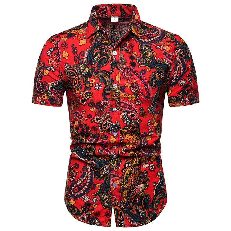 Mens Cotton Linen Dress Shirt 2022 Fashion Vintage African Ethnic Print Shirt Men Slim Fit Short Sleeve Hawaiian Shirts Camisas - Bekro's ART