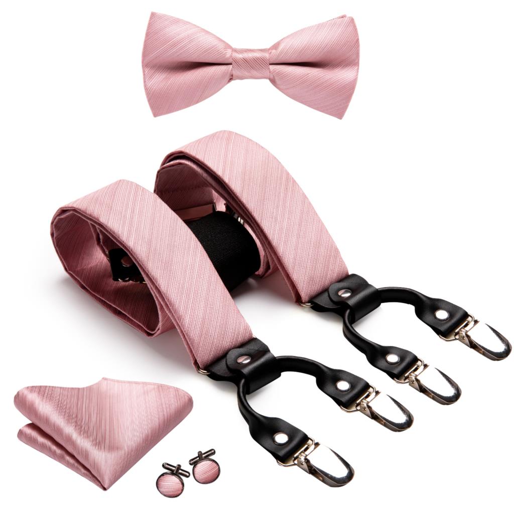 Luxury Silk Adult Men's Suspenders Leather Metal 6 Clips Braces Men's Wedding Party Bow Tie and Vintage Elastic Suspenders Men - Bekro's ART