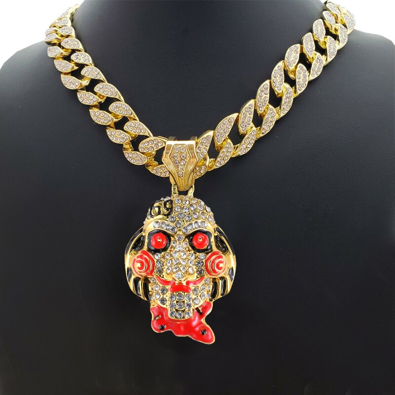 Hip Hop Large Joker Broken Heart Lion Pendant &amp; 18&quot; Full Iced Miami Cuban Choker Chain Necklace - Bekro's ART