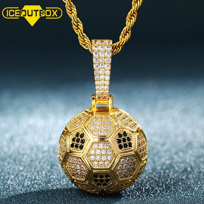 Hollow Football Shape Pendant Necklace Ice Out Cubic Zircon For Men's Hip Hop Jewelry Sport Boy Soccer Fan Hip Hop Jewelry - Bekro's ART