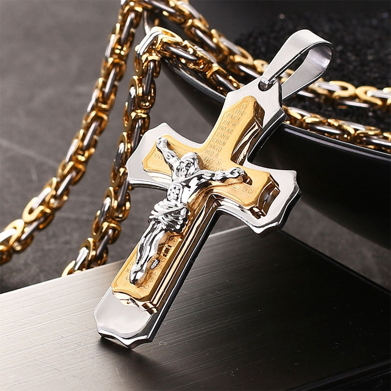 Neck Chain Hip Hop Rock Men's Cross Square chain  Necklace Ladies Jesus Pendant Punk Style Jewelry - Bekro's ART
