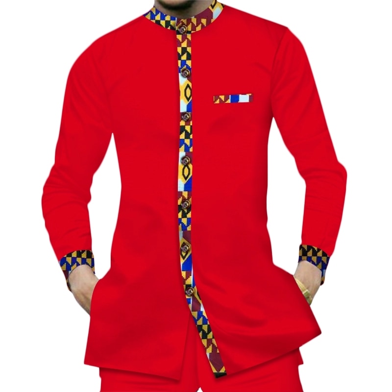 Casual 100% Cotton men%27s+shirts African clothes Dashiki Kente Patchwork Print Shirt Tops Bazin Riche African men shirts only - Bekro's ART