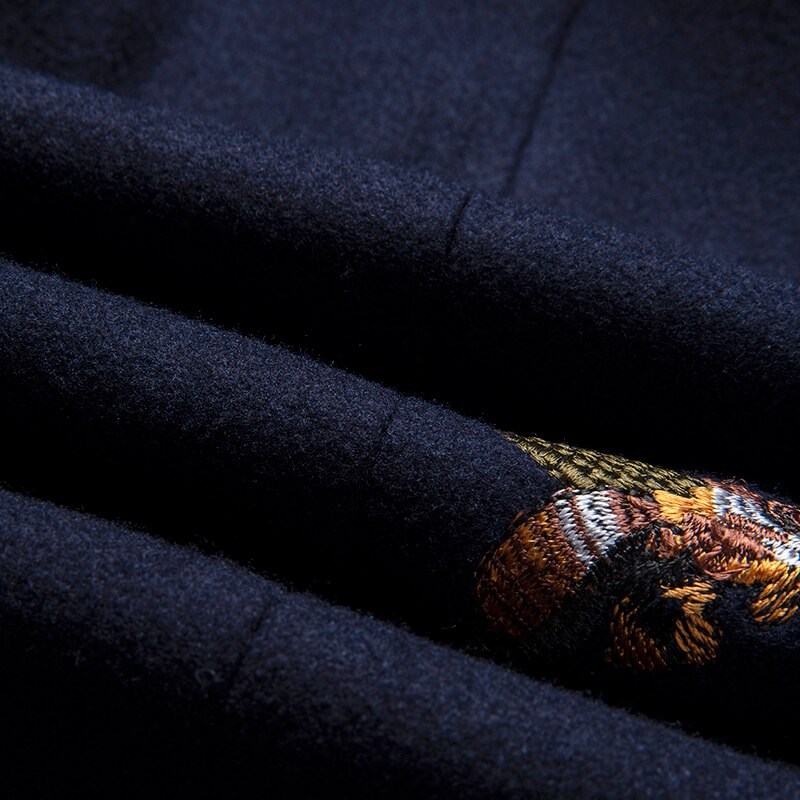Boutique Fashion Embroidery Woolen Men's Casual Business Blazer Male Slim Suit Jacket Navy Blue Wedding Banquet - Bekro's ART