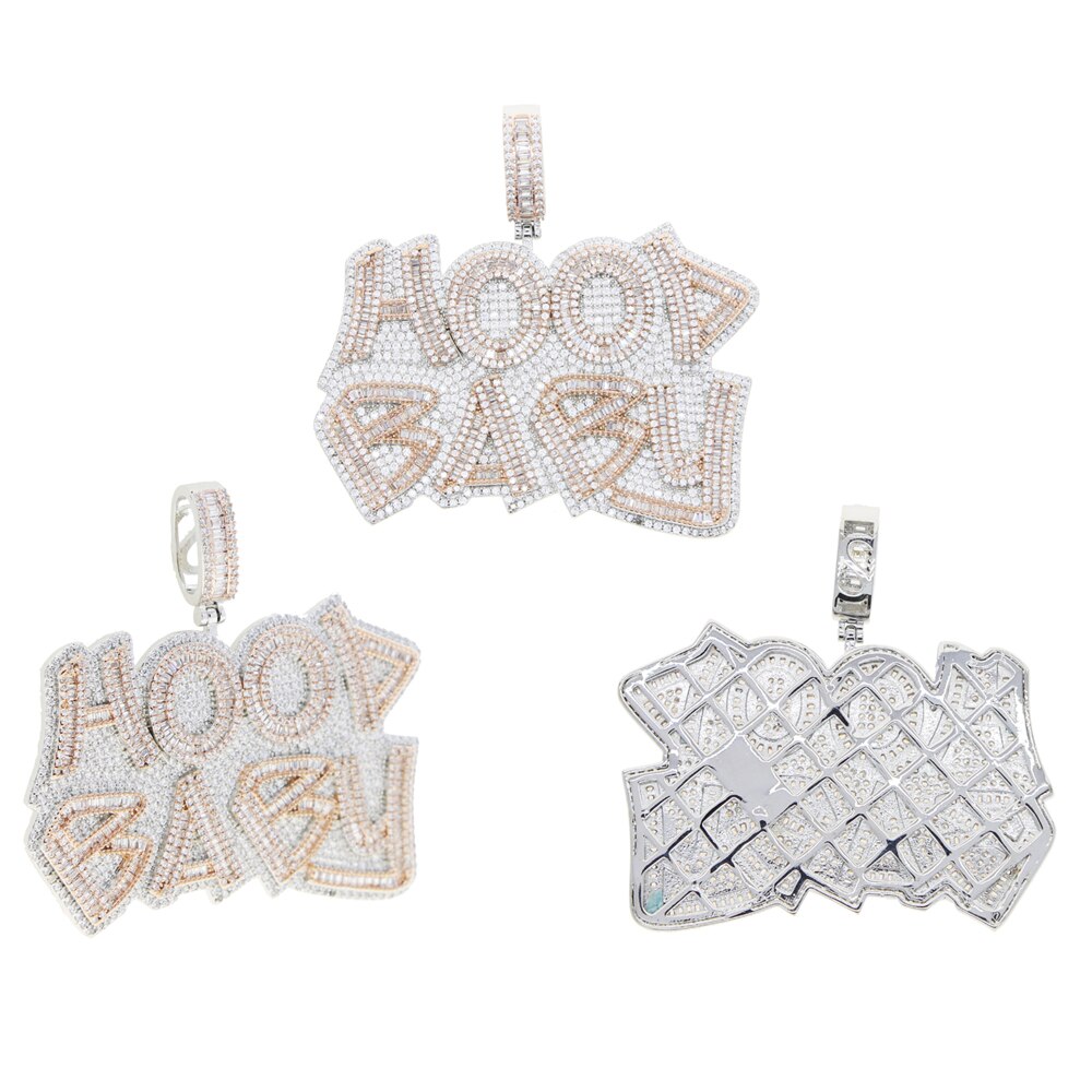 Hip Hop 5A CZ Paved Hood Baby Pendants 2 Colors Letter Charm Necklace Iced Out Bling Cubic Zircon Boy Men's Rapper Jewelry - Bekro's ART