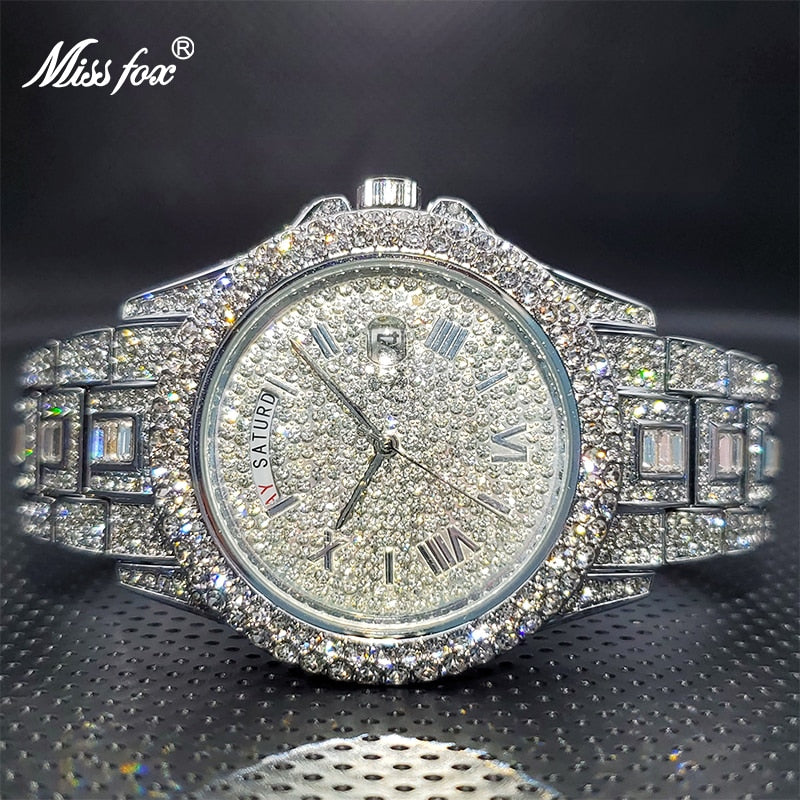 Relogio Masculino Luxury MISSFOX Ice Out Diamond Watch Multifunction Day Date Adjust Calendar Quartz Watches For Men Droshipping - Bekro's ART