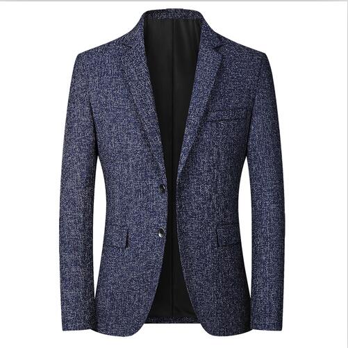 Autumn New Men's Plaid Suit Jacket Single Breasted Men Business Casual Coat Grey Blue Male Blazer Masculino - Bekro's ART