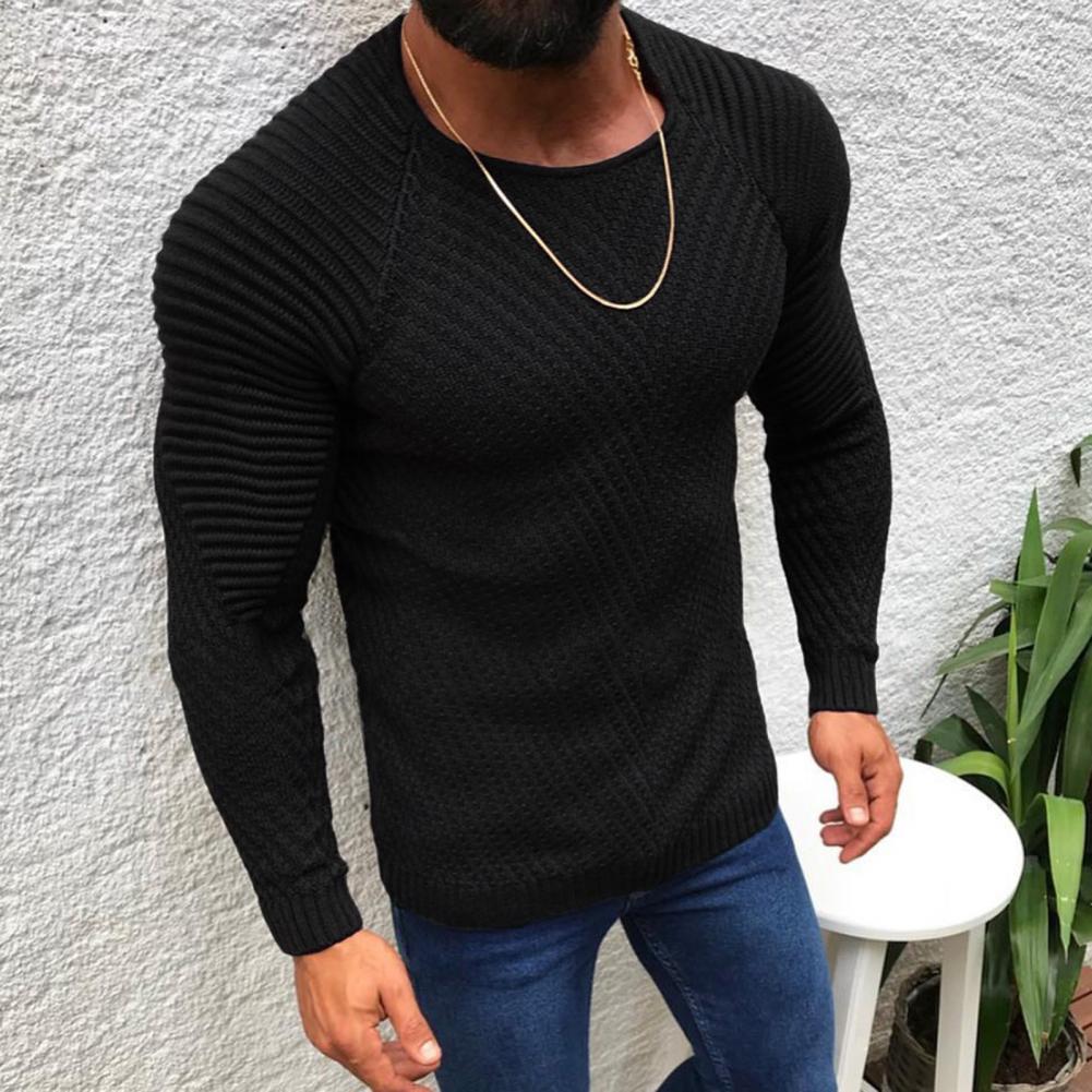 Men's Sweater Solid Color Round Neck Slim Pullover Spring Sweater Pull Striped Warm Knitted Jumper for Autumn Winter pull homme - Bekro's ART