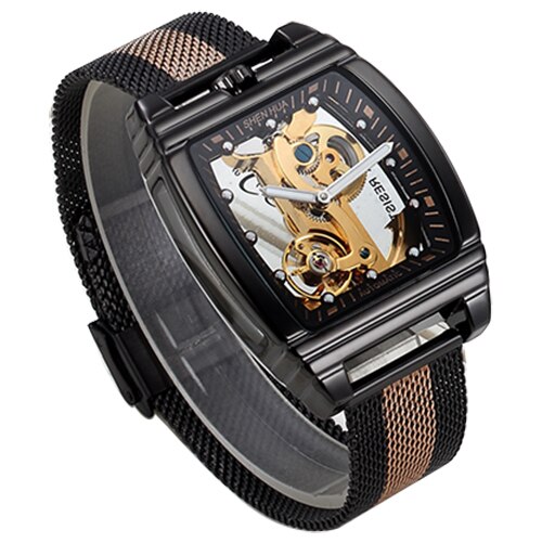 SHENHUA  Transparent Automatic Mechanical Watches Fashion Male Steampunk Skeleton Luxury Dial Turbillon Self-Wind Mens Watches - Bekro's ART