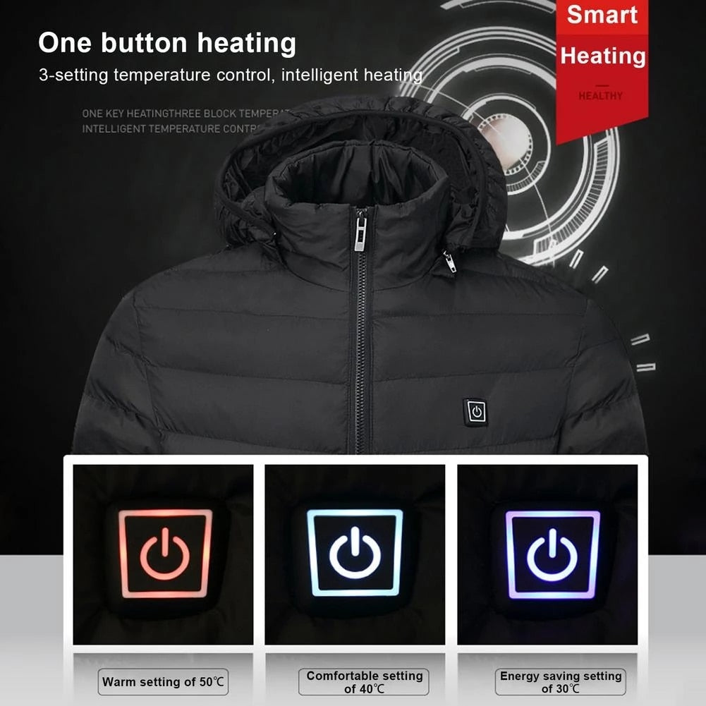 Men 9 Areas Heated Jacket USB Winter Outdoor Electric Heating Jackets Warm Sprots Thermal Coat Clothing Heatable Cotton jacket - Bekro's ART