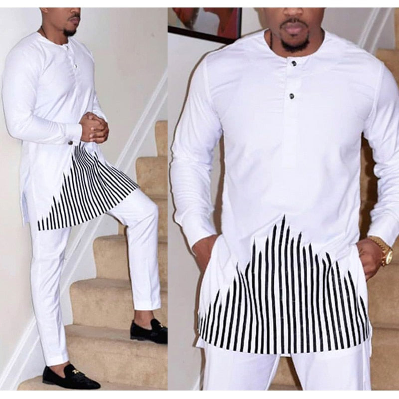 African Dashiki Clothes For Men No Cap Shirt Pants Set Embroidery Tops Trouser Suit Men's Traditional African Clothing - Bekro's ART