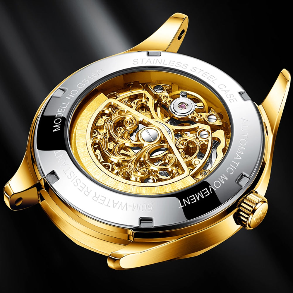 OUPINKE Watches for Men Skeleton Automatic Mechanical Watch Self Winding Sapphire Crystal Luxury Dress Tungsten Steel Waterproof - Bekro's ART