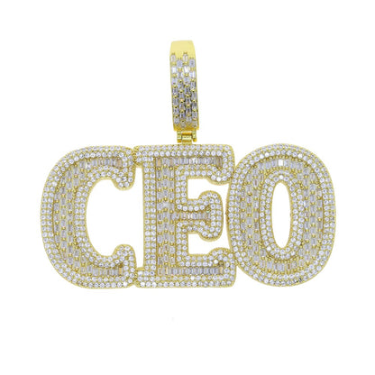 Hip Hop Baguette CZ Letter CEO Pendant Necklace Iced Out Bling 5A Full Paved Tennis Chain - Bekro's ART
