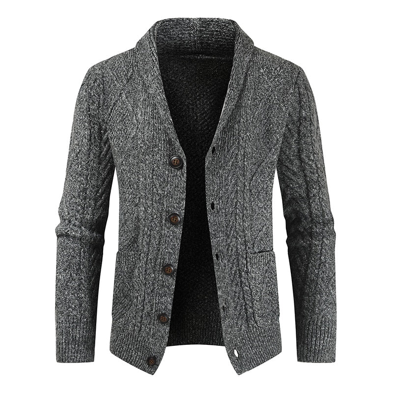 Gilet Cardigan Men Warm Winter Men Sweater Shawl Neck Button Front Cable Knitted Sweater Coat Winter Jacket Men Jersey Hombre - Bekro's ART