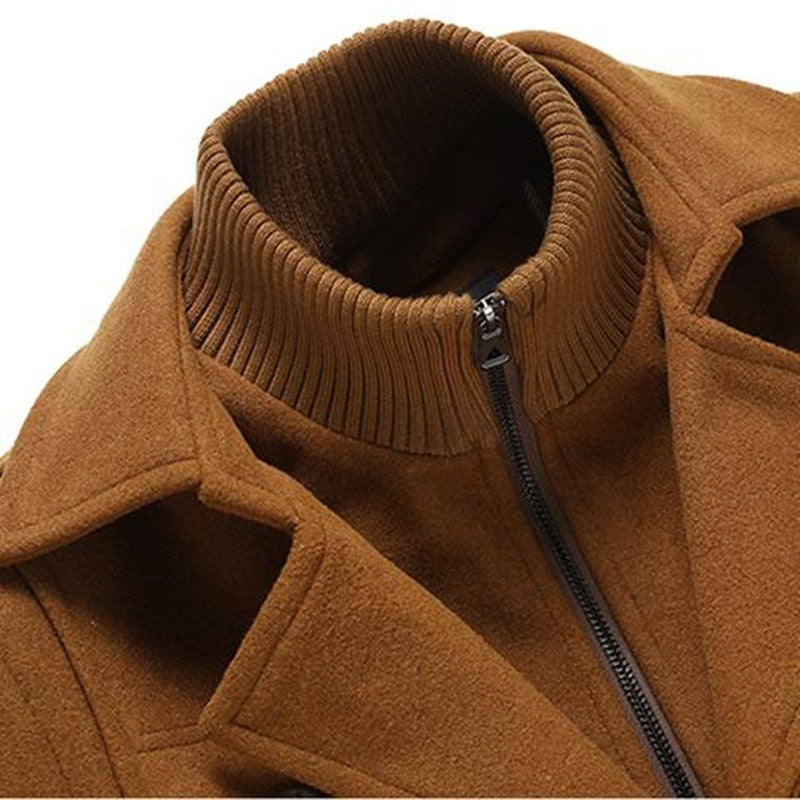 New Men's Autumn And Winter Coat Men's Medium And Long Woolen jacket Men's Mock Neck Slim Plus Cotton Thickened Coat - Bekro's ART