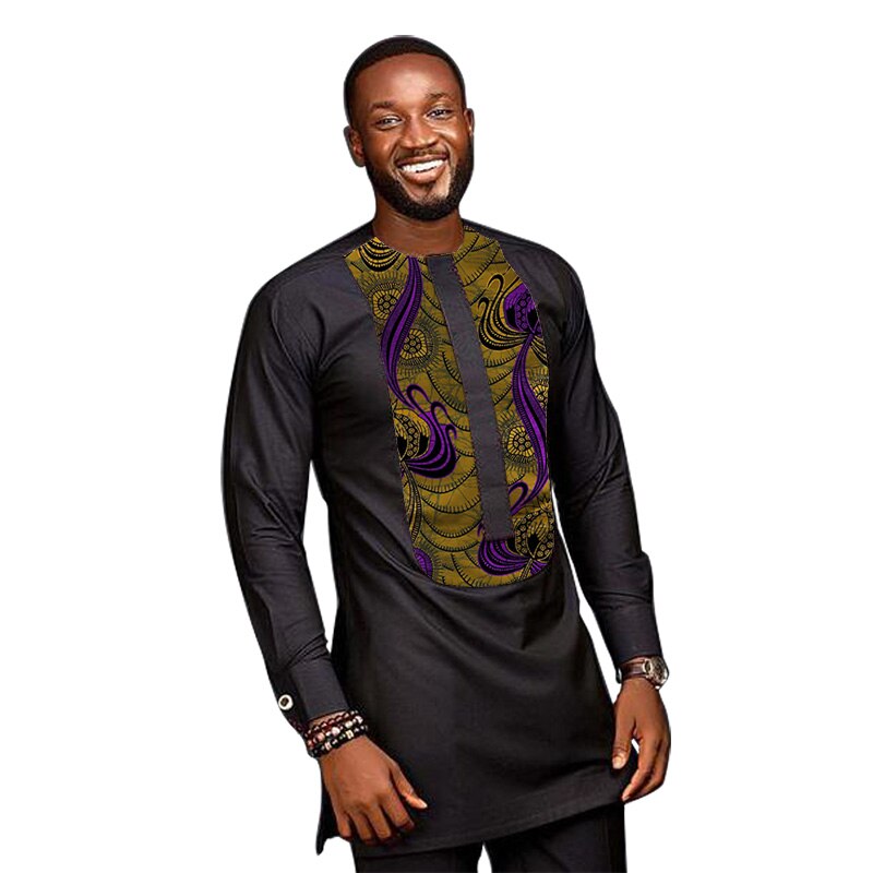 African clothing men's Ankara shirt long sleeve tops for man dashiki black shirts custom made groom African clothes - Bekro's ART