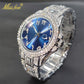 Luxe Golden Men Watch Auto Calendar Waterproof Couple Watches Royal Blue Dial With CZ Arabic Numbers Baguette Bracelet Timepiece - Bekro's ART