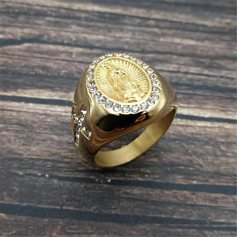 Hip Hop Iced Out Cubic Zirconia Virgin Mary Ring for Gold Color  Maria Female Jewelry Anel Aneis Mulher - Bekro's ART
