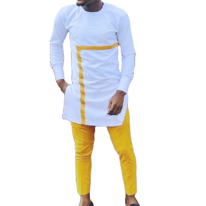 Geometric Collage Men's Patchwork Shirt+Yellow Trousers Modern Design African Pant Suits Custom Male Party Wear - Bekro's ART