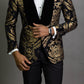 Black Floral Jacquard Prom Men Suits 2 Piece Slim Fit with Velvet Shawl Lapel Wedding Groom Tuxedo Male Fashion Clothes - Bekro's ART