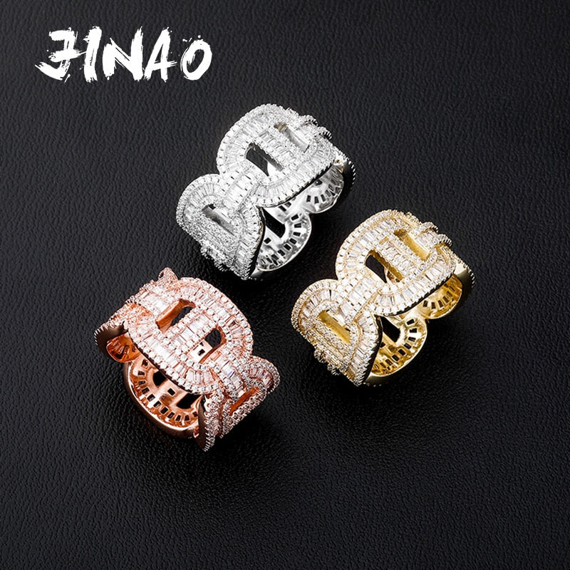 JINAO Hip Hop Rings All Iced Out Bling Micro Pave AAA+ Cubic Zircon High Quality Jewelry Gift for Men and Woman - Bekro's ART