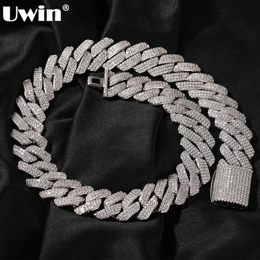 UWIN 20mm Miami Prong Cuban Chain Necklace 3 Rows Micro Pave Iced Out Round Cubic Zirconia Link Fashion Hip Hop Jewelry for Gift - Bekro's ART