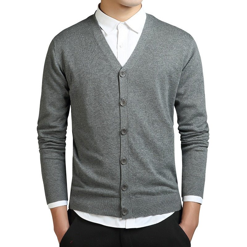Grey Cardigans Men Cotton Sweater Long Sleeve Mens V-Neck Sweaters Loose Solid Button Tops Fit Knitting Casual Style Clothing - Bekro's ART