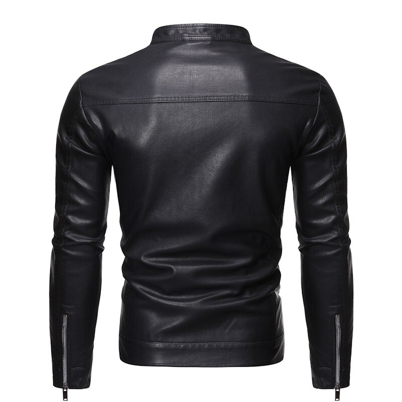 Autumn New Men's Casual Fashion Stand Collar Slim PU Leather Jacket Solid Color Leather Jacket Men Anti-wind Motorcycle - Bekro's ART