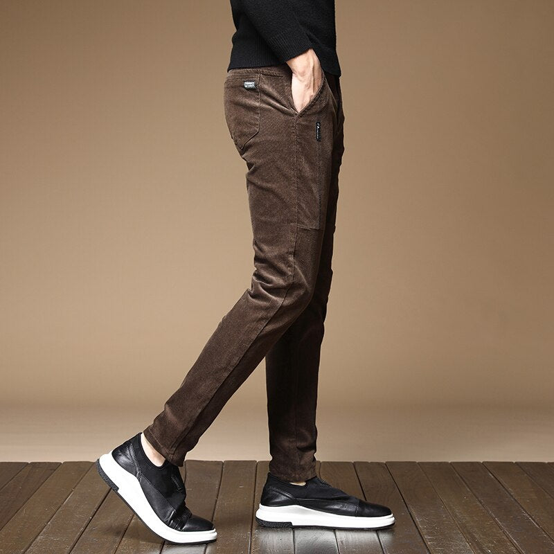 Brand Clothing Winter Men's Warm Corduroy Pants Fashion Thick Fleece Slim Office Cotton Cashmere Trousers Male 28-38 - Bekro's ART