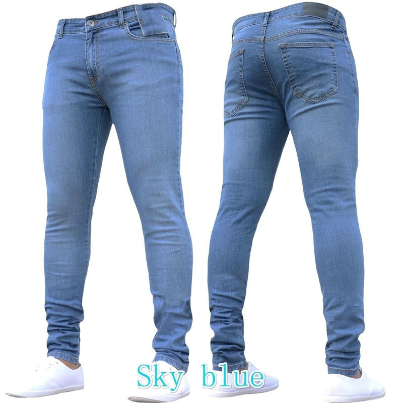 Mens Skinny Blue jeans Popular Scratch Slim Denim Pants Pencil Pants Autumn Street hip-hop denim trousers fashion Men's clothing - Bekro's ART