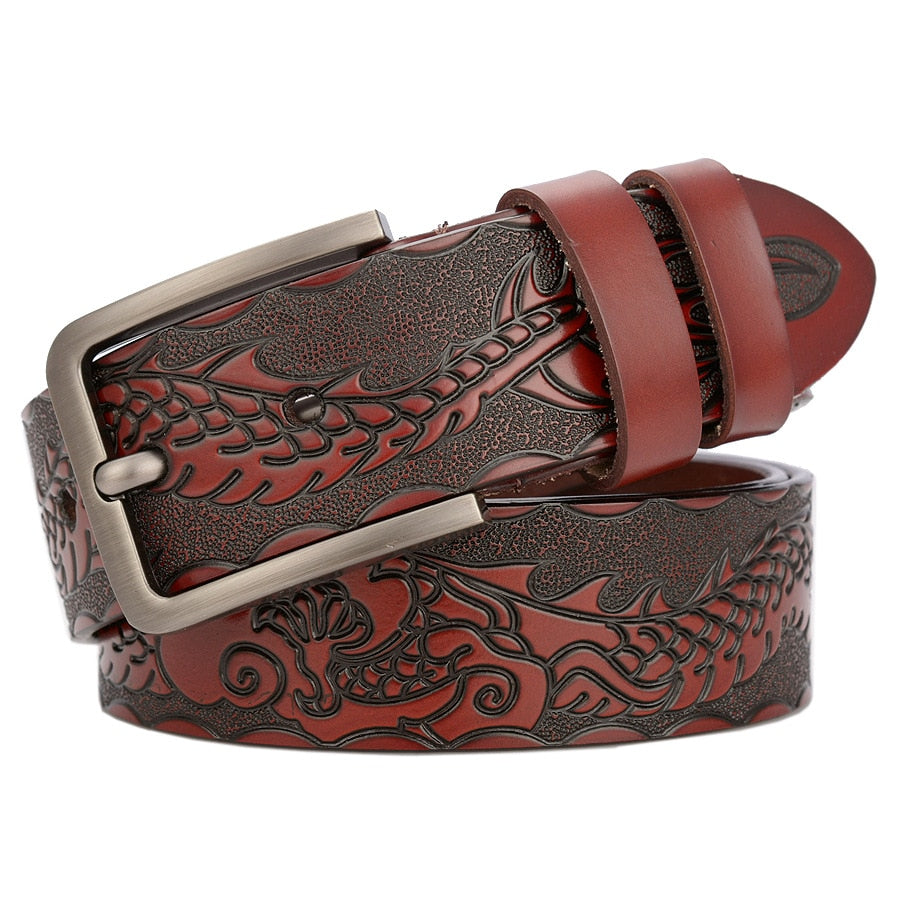 Men's carve pattern Genuine Leather Belt pin buckle waistband  Pure   Jeans  Vintage  Punk Luxury Fashion High-grade belt - Bekro's ART