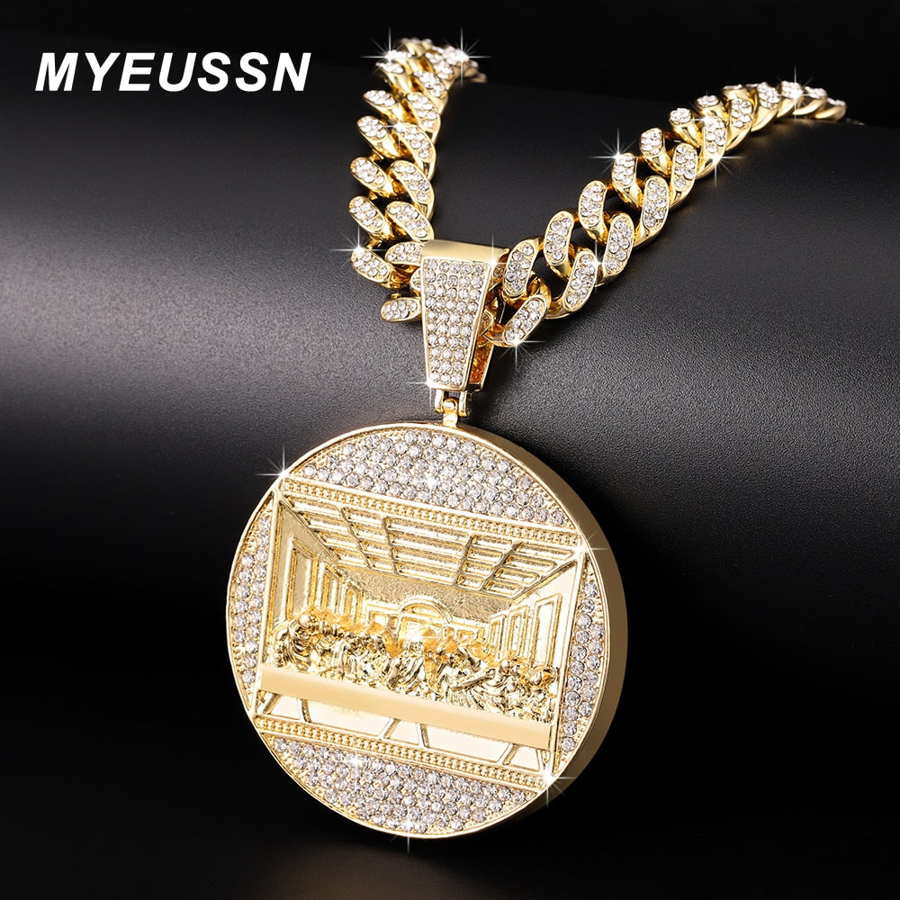 Last Supper Pendant Big Jesus Iced Out Bling Zircon Gold Color Charm Necklace Fashion For Men Father&#39;s Day Gift Hip Hop Jewelry - Bekro's ART