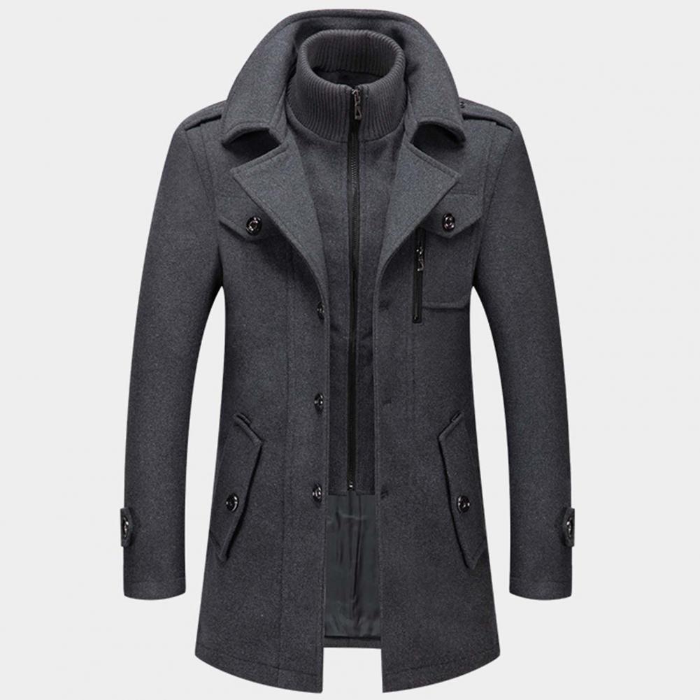Men's Jacket Solid Color Fake Two Piece Zipper Buttons Coat Long Sleeves Leisure Casual Overcoat for Autumn Winter ropa hombre - Bekro's ART
