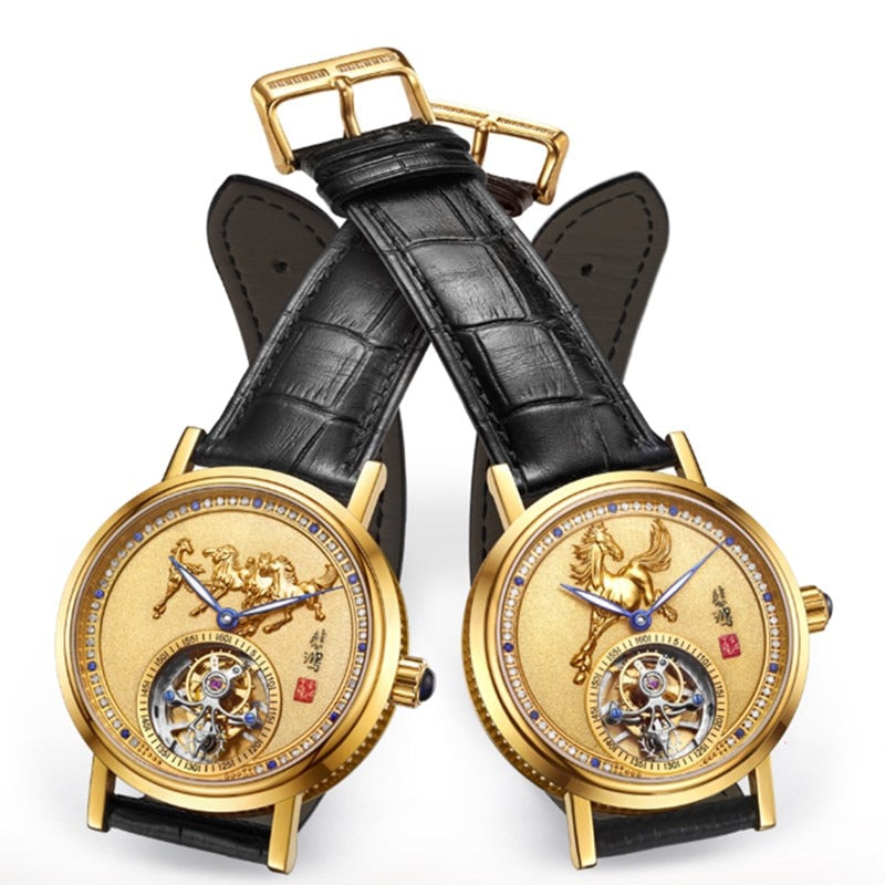 Super Men's Chinese Zodiac Horse Tourbillon No.1 Watches Natural Diamond Sapphire Clock Jade Men Mechanical Turbillon Watch - Bekro's ART