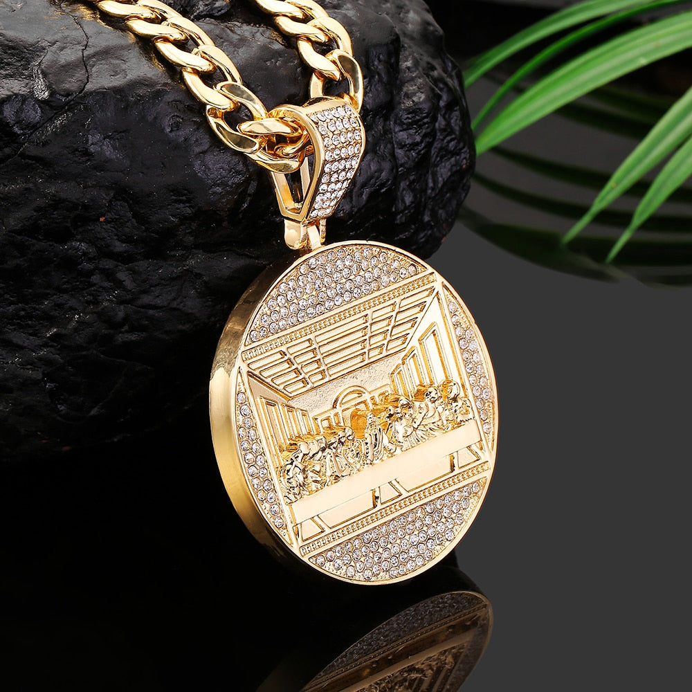 Last Supper Pendant Big Jesus Iced Out Bling Zircon Gold Color Charm Necklace Fashion For Men Father&#39;s Day Gift Hip Hop Jewelry - Bekro's ART