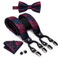 Luxury Silk Adult Men's Suspenders Leather Metal 6 Clips Braces Men's Wedding Party Bow Tie and Vintage Elastic Suspenders Men - Bekro's ART