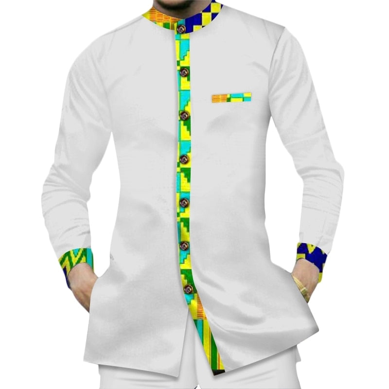 Casual 100% Cotton men%27s+shirts African clothes Dashiki Kente Patchwork Print Shirt Tops Bazin Riche African men shirts only - Bekro's ART