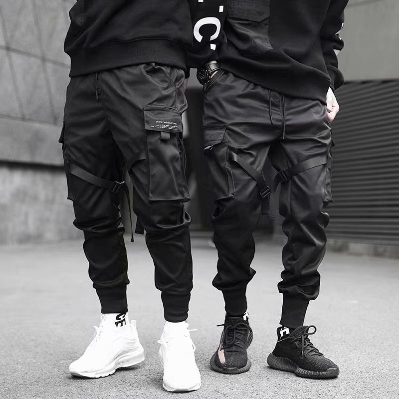 Ribbons Harem Joggers Men Cargo Pants Streetwear  Hip Hop Casual Pockets Track Pants Male Harajuku Fashion Trousers - Bekro's ART